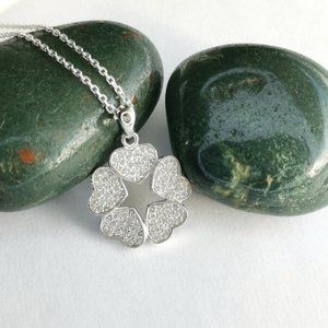 Sterling Silver CZ ring of hearts pendant necklace